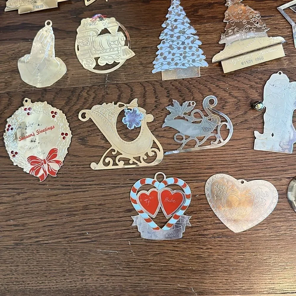 Lot of 42 vintage gold brass engraved Christmas‎ tree ornaments